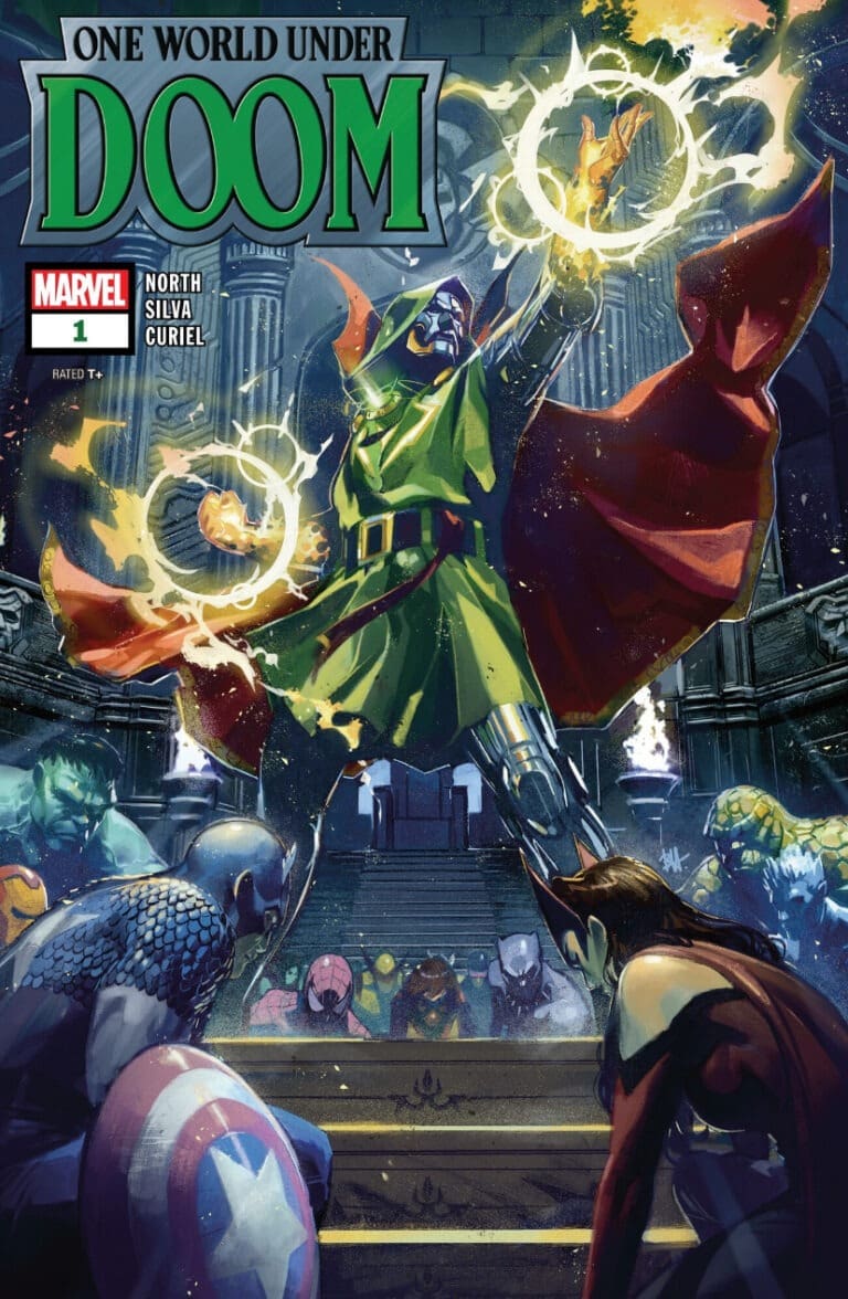 One World Under Doom, marvel heroes bowing to Dr. Doom