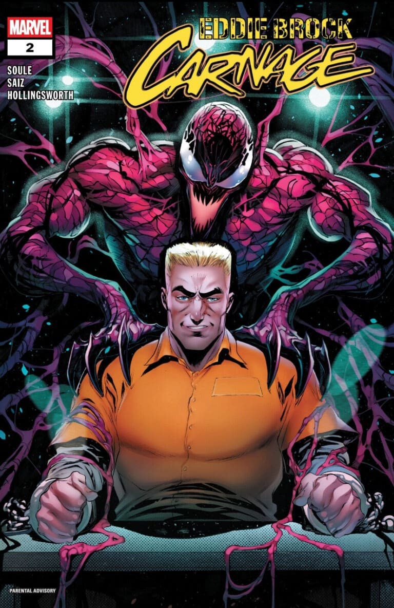 Eddie Brock Carnage Cover 2. Carnage hovering over Eddie Brock