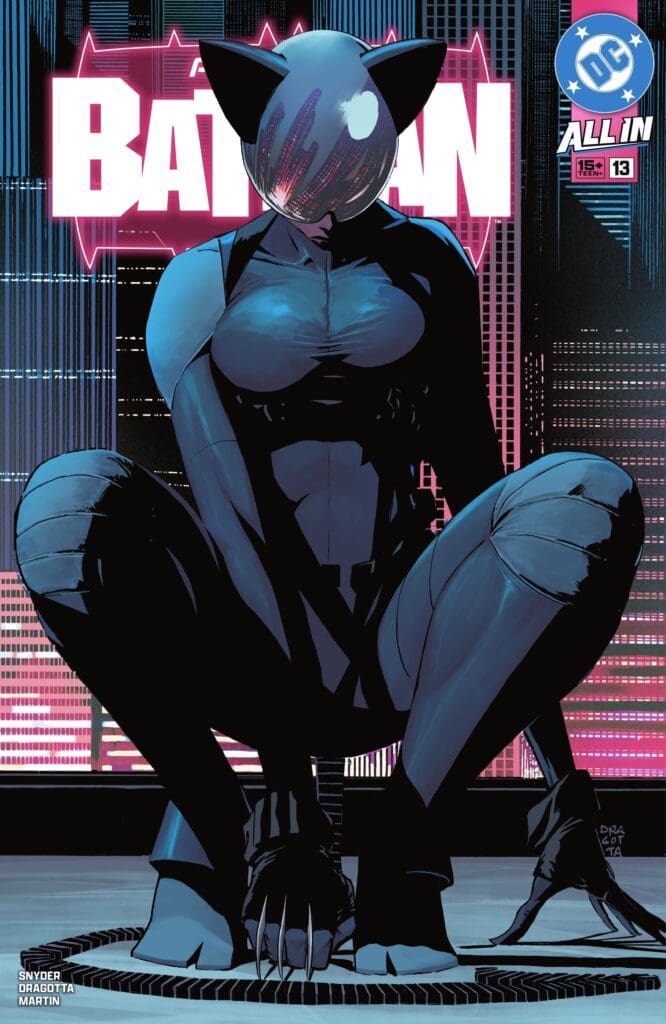 Absolute Batman #13 cover art featuring Catwoman in dark neon tones