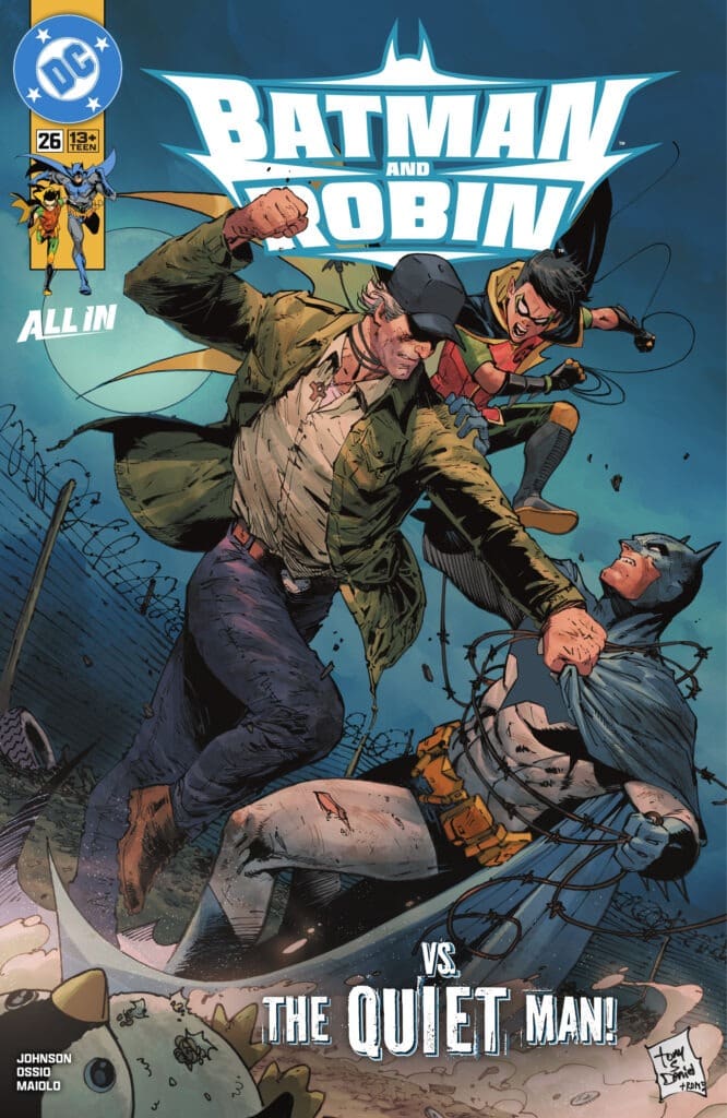 Robin leaps into action during Batman and Robin #26 battle moment