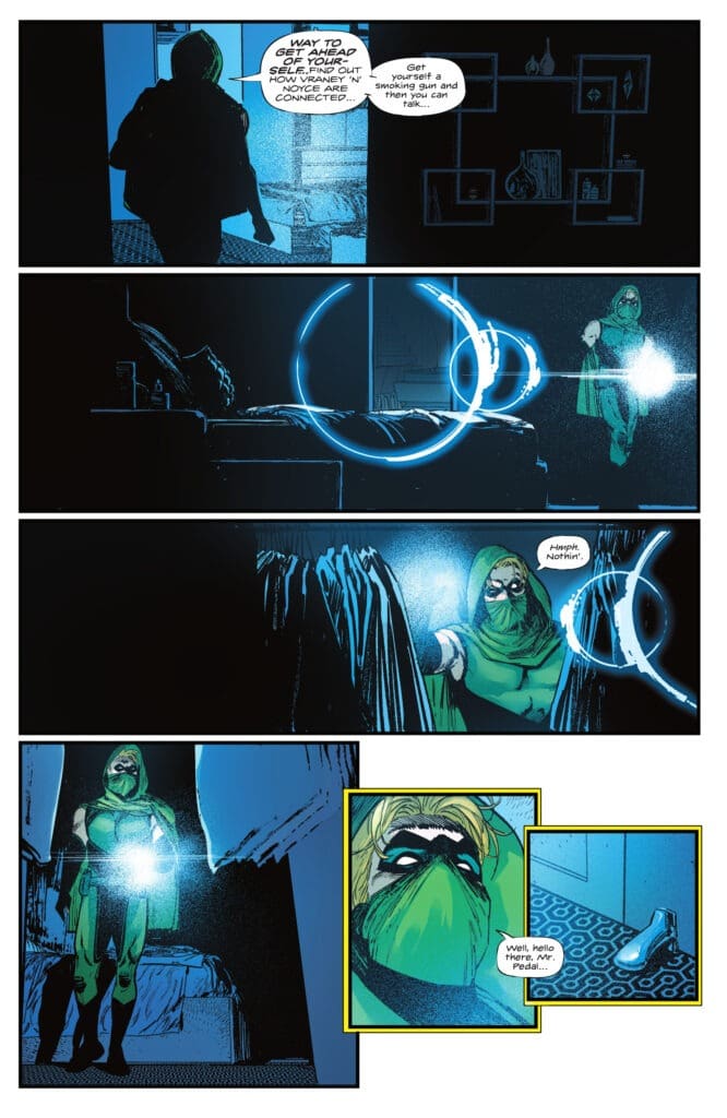Green Arrow #29 showing Oliver Queen in a dark room with spark