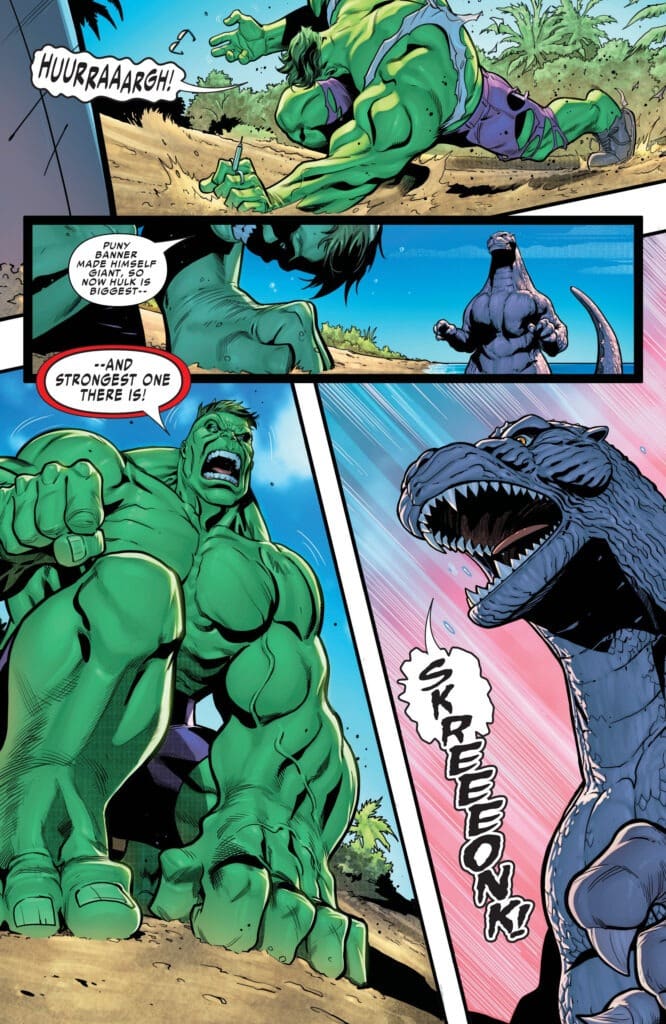 Hulk faces off against Godzilla in a massive battle