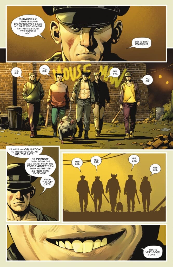 Wonder Woman #26 shows Mouse Man leading his gang against the fat cats