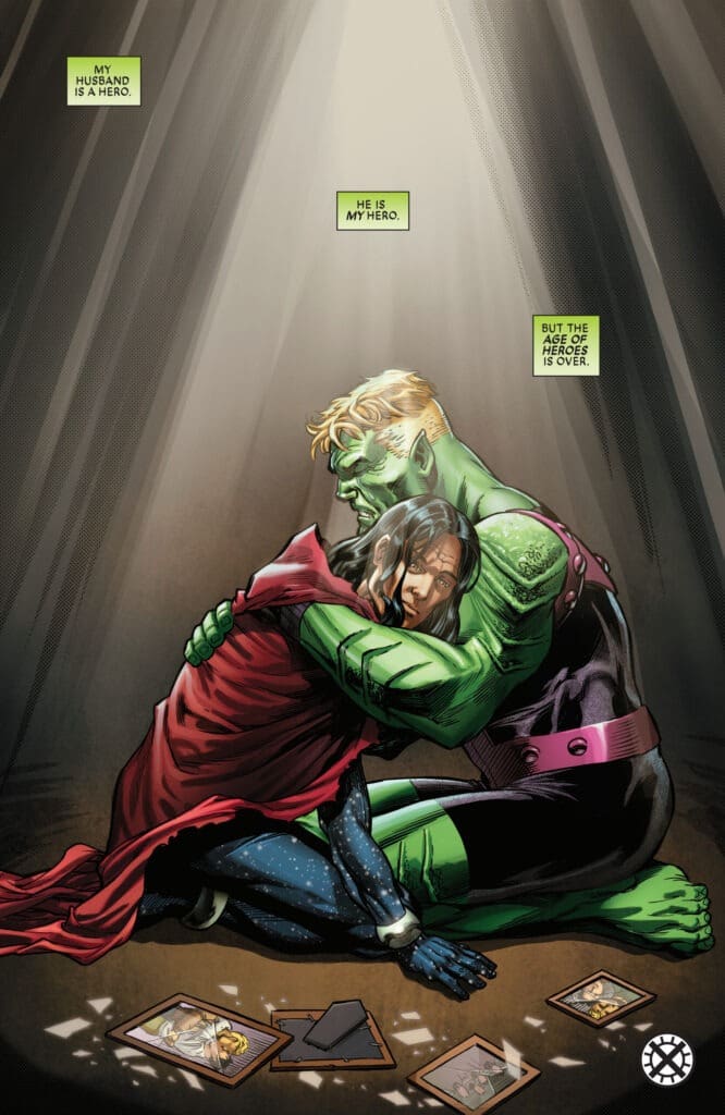 World of Revelation #1 shows heroes embracing in sorrow