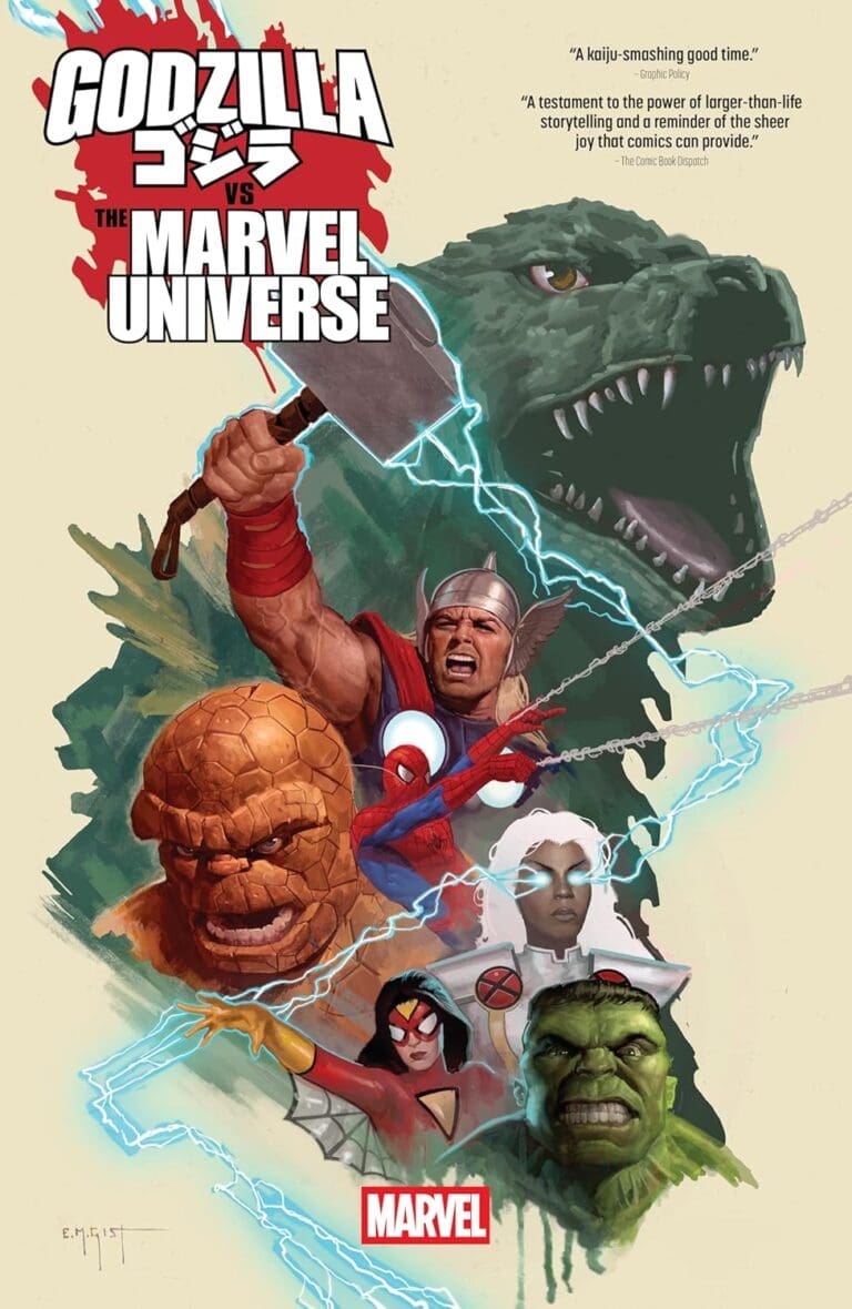 Godzilla Vs. Collected Review cover with Godzilla and Marvel Universe heroes