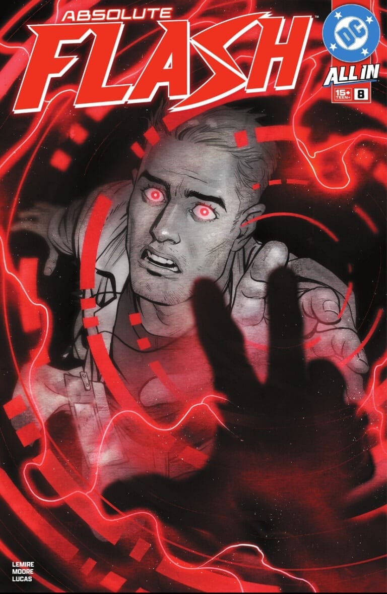 Absolute Flash #8 Review, Flash reaches through red lightning storm