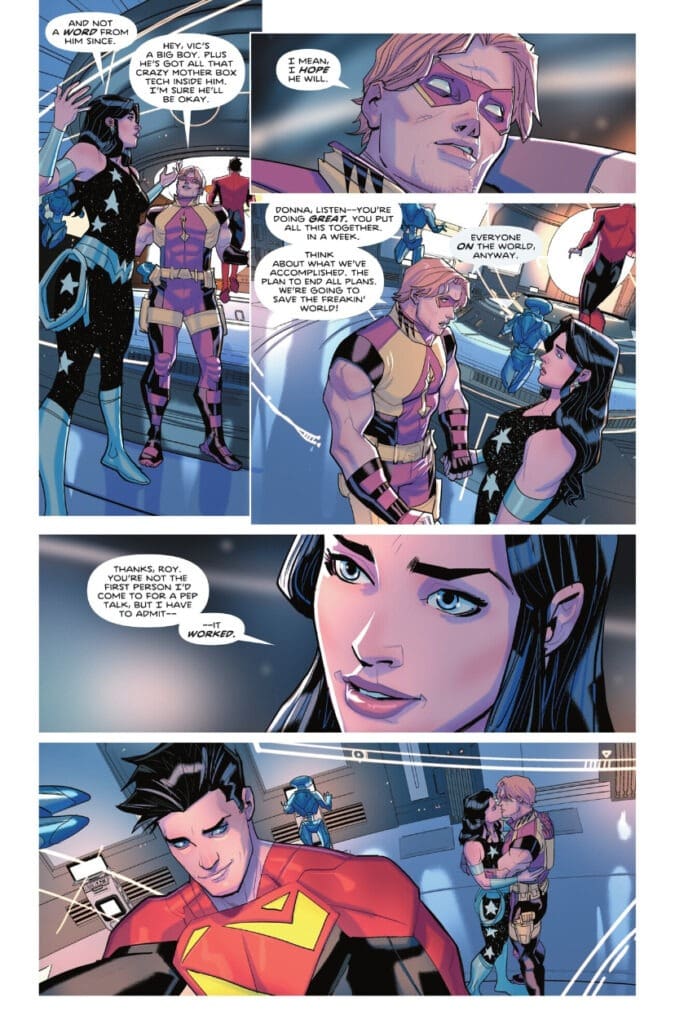 In Titans #28, Roy reassures Donna about the team’s mission to save the world