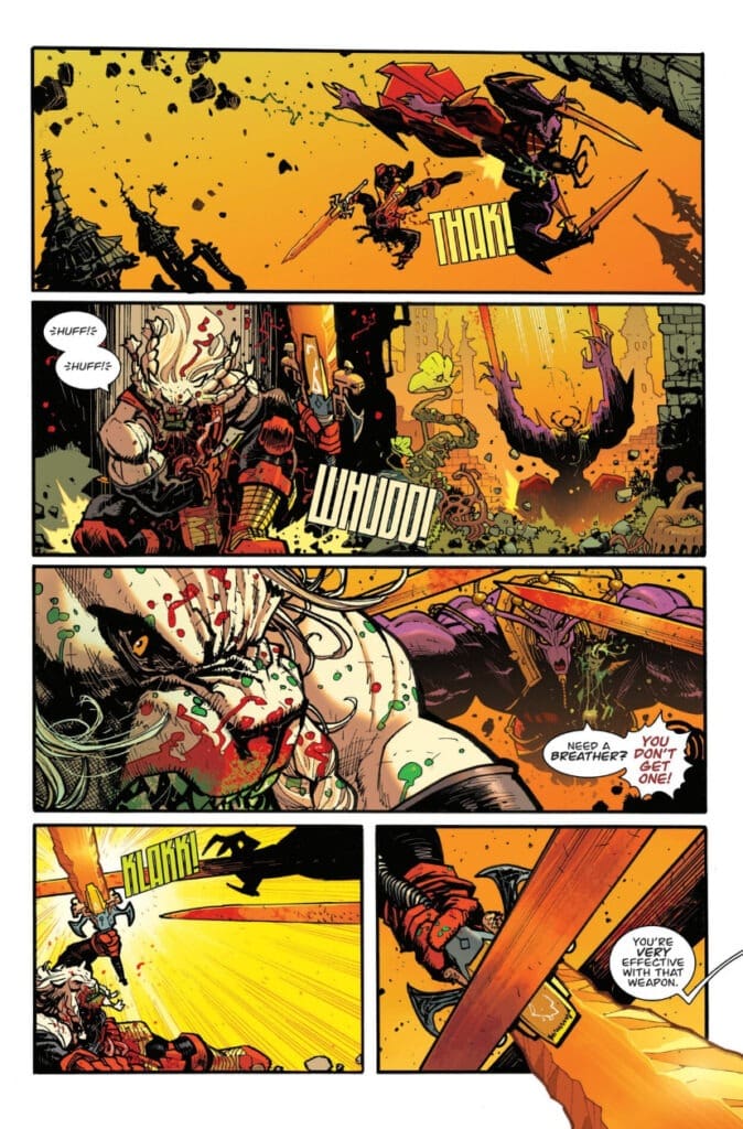 Battle Beast #6 depicts intense sword combat with no mercy shown