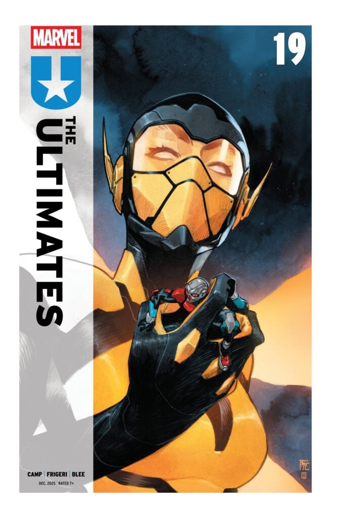 Ultimates Wasp on a cover with some enemies in her palm