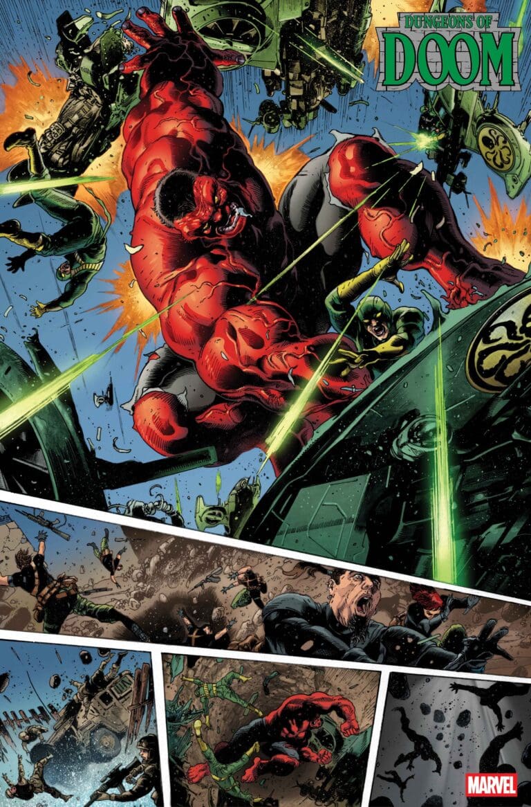 Red Hulk charging towards attacking enemies