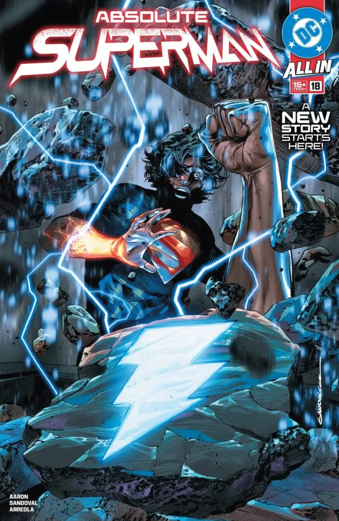 Superman with shazam symbol on cover