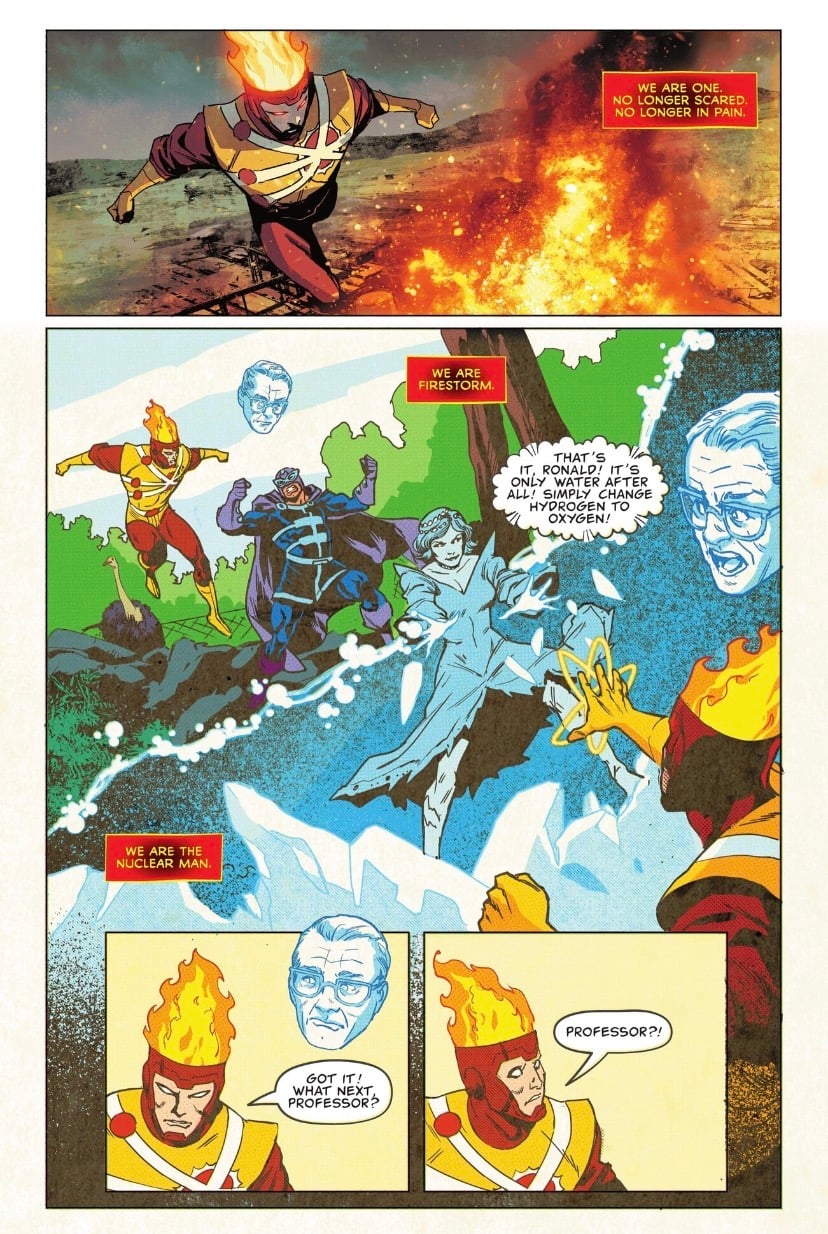 Firestorm fighting his villains like Killer Frost